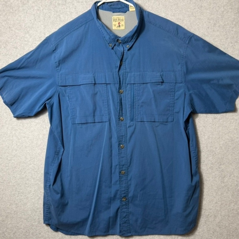 Red Head Mens Blue Fishing Shirt Short Sleeve Vented Button Down Size 2XL